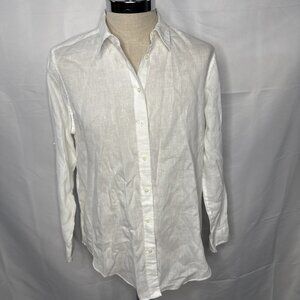Ralph Lauren Black Label Linen Button Down Tunic Top XL Roll Tab Long Sleeves